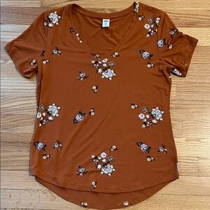 Floral Old Navy V-Neck Women Top - Brown XSP